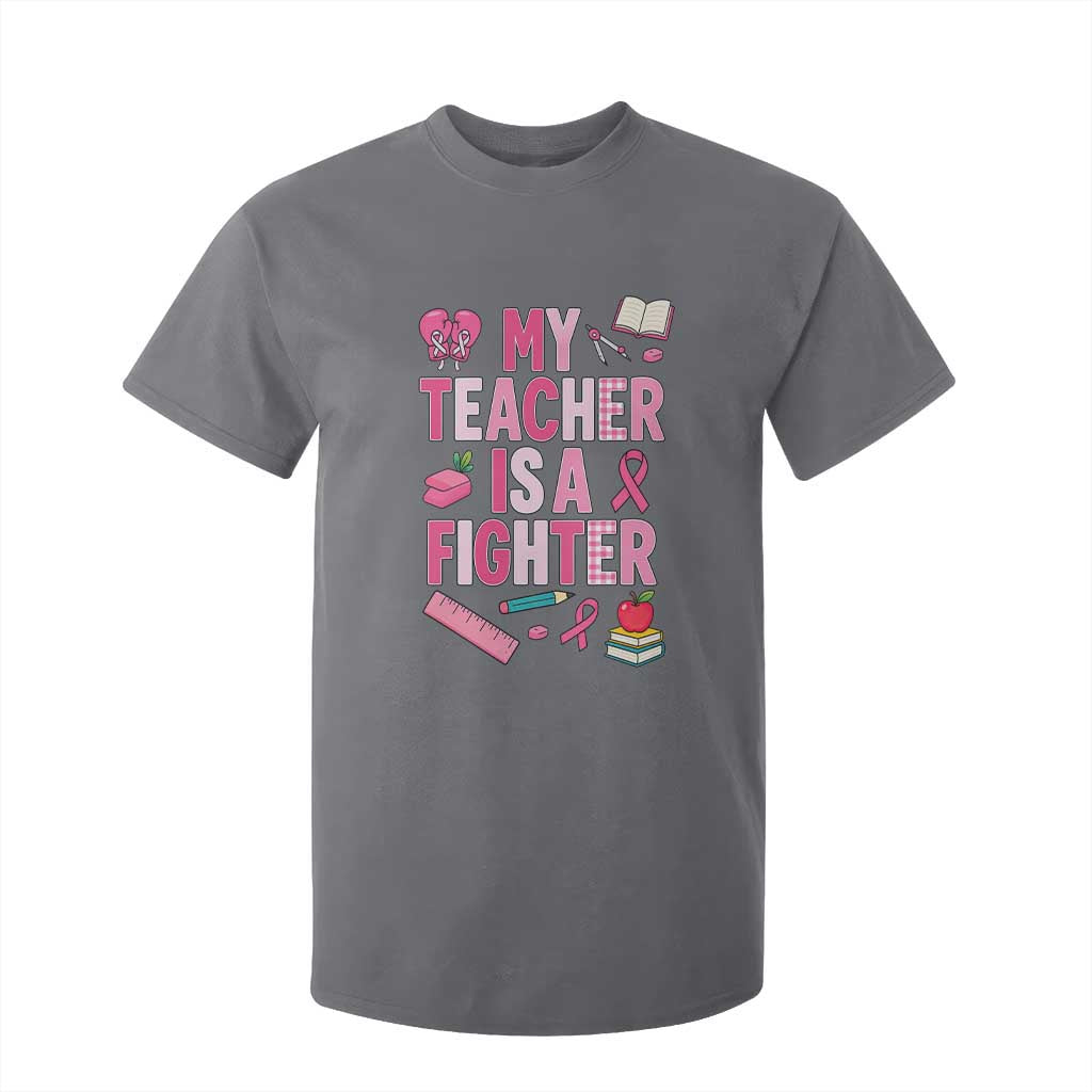 Breast Cancer Teacher Support T Shirt For Kid She Is A Fighter Pink Ribbon