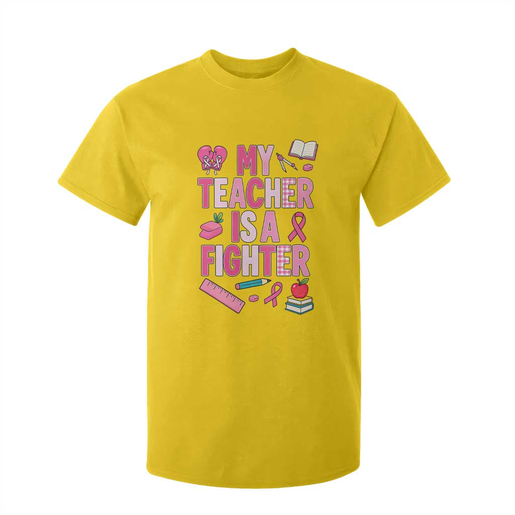 Breast Cancer Teacher Support T Shirt For Kid She Is A Fighter Pink Ribbon