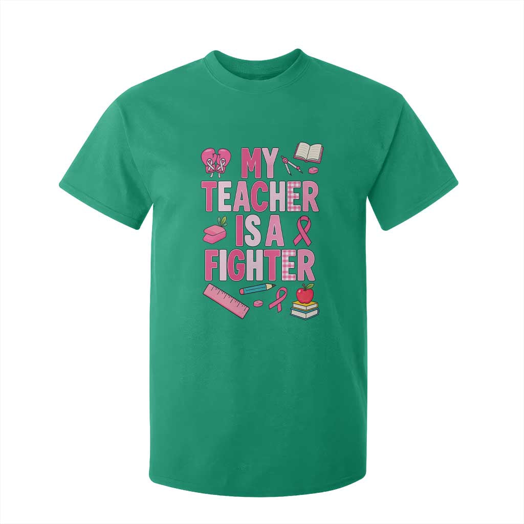 Breast Cancer Teacher Support T Shirt For Kid She Is A Fighter Pink Ribbon