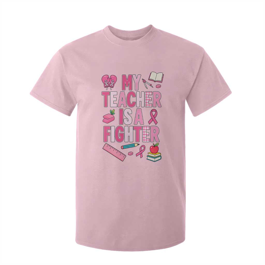 Breast Cancer Teacher Support T Shirt For Kid She Is A Fighter Pink Ribbon