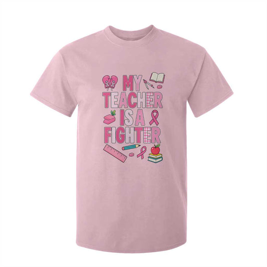 Breast Cancer Teacher Support T Shirt For Kid She Is A Fighter Pink Ribbon