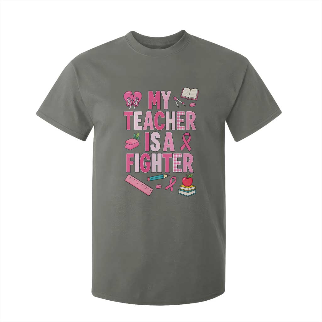 Breast Cancer Teacher Support T Shirt For Kid She Is A Fighter Pink Ribbon