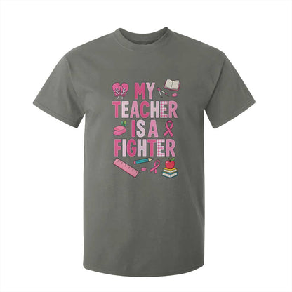 Breast Cancer Teacher Support T Shirt For Kid She Is A Fighter Pink Ribbon