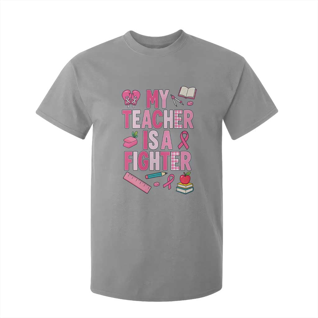 Breast Cancer Teacher Support T Shirt For Kid She Is A Fighter Pink Ribbon