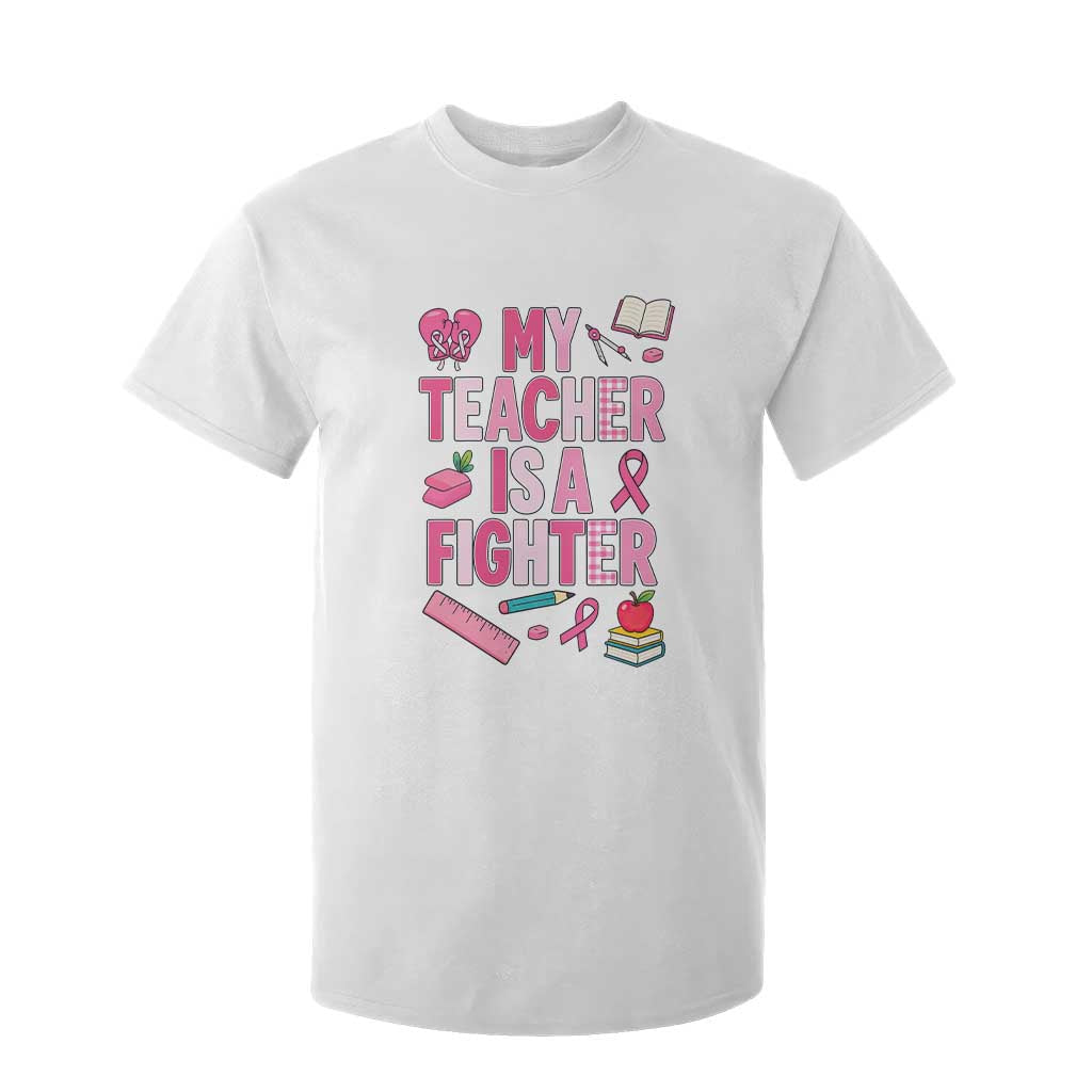Breast Cancer Teacher Support T Shirt For Kid She Is A Fighter Pink Ribbon