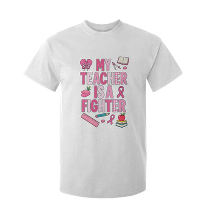 Breast Cancer Teacher Support T Shirt For Kid She Is A Fighter Pink Ribbon