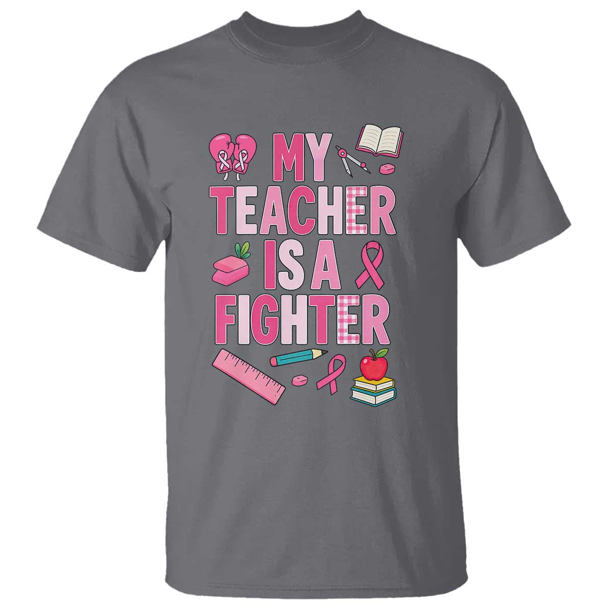 Breast Cancer Teacher Support T Shirt She Is A Fighter Pink Ribbon