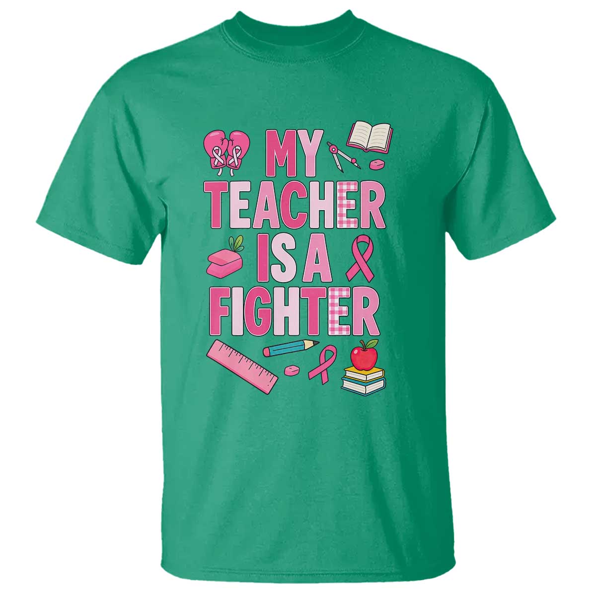 Breast Cancer Teacher Support T Shirt She Is A Fighter Pink Ribbon