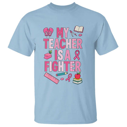 Breast Cancer Teacher Support T Shirt She Is A Fighter Pink Ribbon