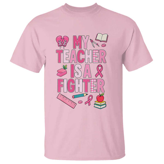 Breast Cancer Teacher Support T Shirt She Is A Fighter Pink Ribbon