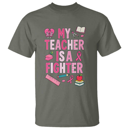 Breast Cancer Teacher Support T Shirt She Is A Fighter Pink Ribbon
