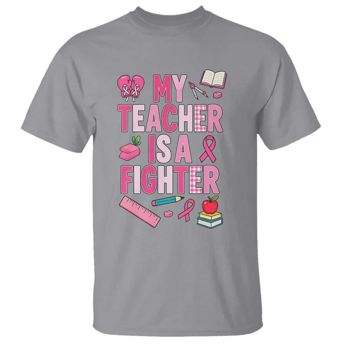 Breast Cancer Teacher Support T Shirt She Is A Fighter Pink Ribbon