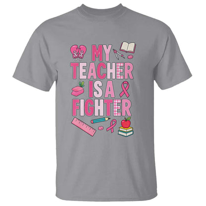 Breast Cancer Teacher Support T Shirt She Is A Fighter Pink Ribbon