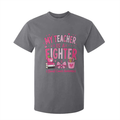 Pink Ribbon Teacher Support T Shirt For Kid She Is A Fighter Breast Cancer