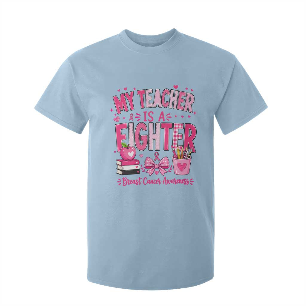 Pink Ribbon Teacher Support T Shirt For Kid She Is A Fighter Breast Cancer