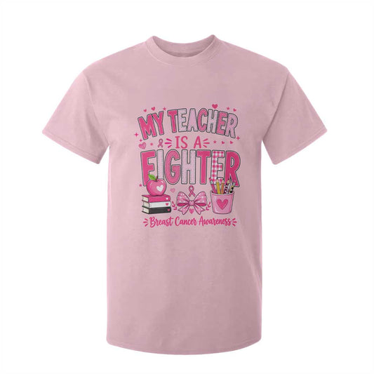 Pink Ribbon Teacher Support T Shirt For Kid She Is A Fighter Breast Cancer