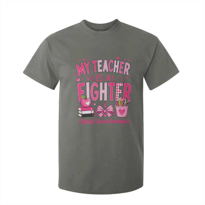 Pink Ribbon Teacher Support T Shirt For Kid She Is A Fighter Breast Cancer