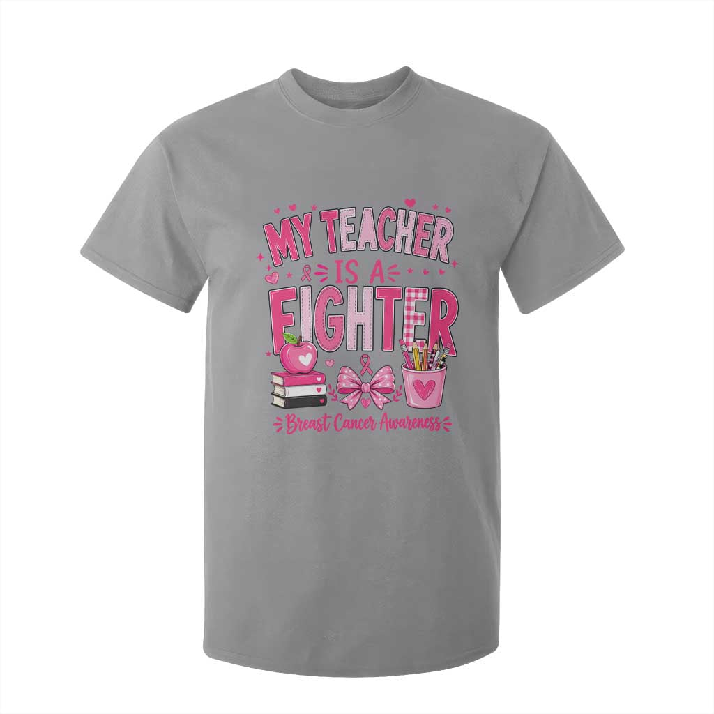 Pink Ribbon Teacher Support T Shirt For Kid She Is A Fighter Breast Cancer