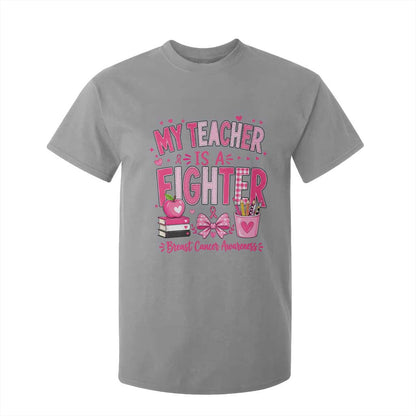 Pink Ribbon Teacher Support T Shirt For Kid She Is A Fighter Breast Cancer