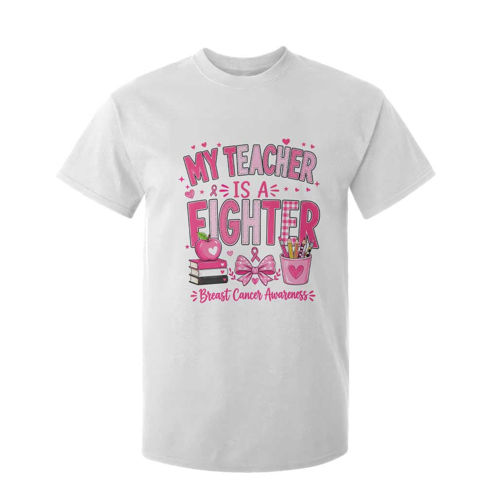 Pink Ribbon Teacher Support T Shirt For Kid She Is A Fighter Breast Cancer