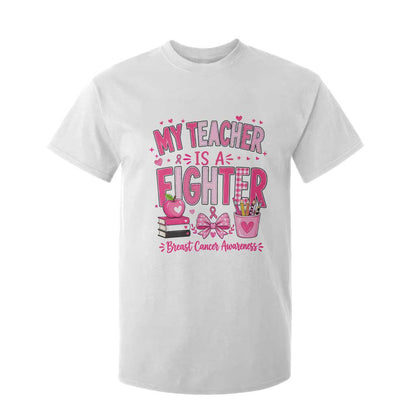 Pink Ribbon Teacher Support T Shirt For Kid She Is A Fighter Breast Cancer