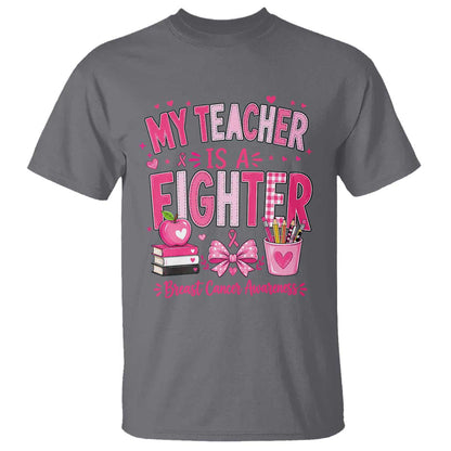 Pink Ribbon Teacher Support T Shirt She Is A Fighter Breast Cancer