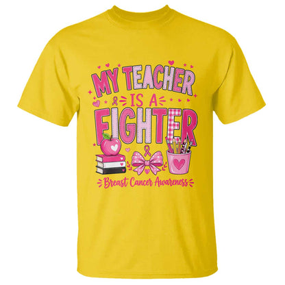 Pink Ribbon Teacher Support T Shirt She Is A Fighter Breast Cancer