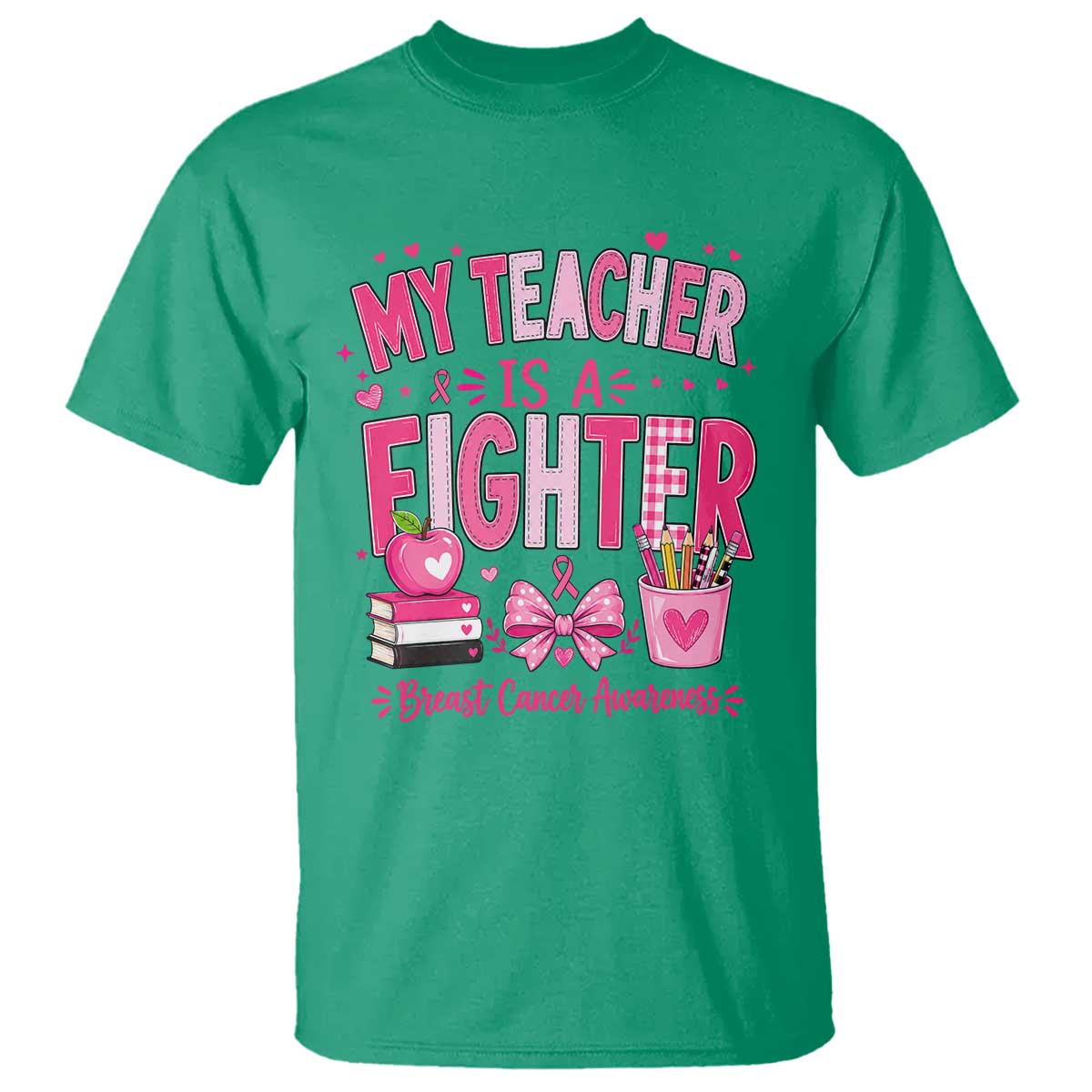 Pink Ribbon Teacher Support T Shirt She Is A Fighter Breast Cancer