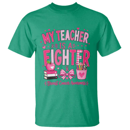 Pink Ribbon Teacher Support T Shirt She Is A Fighter Breast Cancer