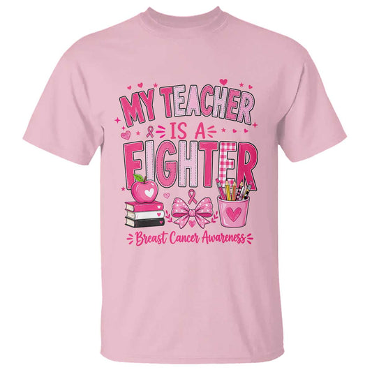 Pink Ribbon Teacher Support T Shirt She Is A Fighter Breast Cancer