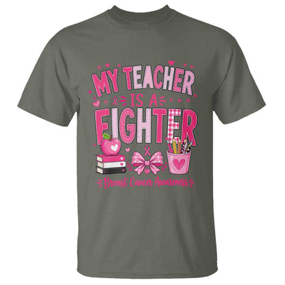 Pink Ribbon Teacher Support T Shirt She Is A Fighter Breast Cancer