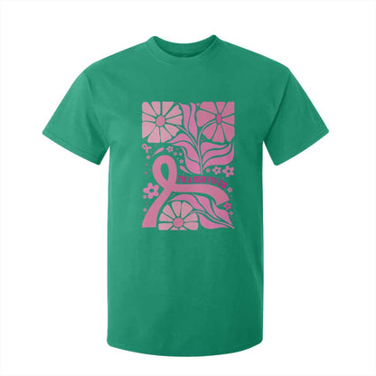 Boho Floral Breast Cancer Survivor T Shirt For Kid Pink Ribbon Strength