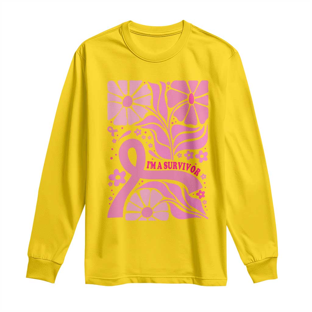 Boho Floral Breast Cancer Survivor Long Sleeve Shirt Pink Ribbon Strength