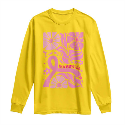 Boho Floral Breast Cancer Survivor Long Sleeve Shirt Pink Ribbon Strength