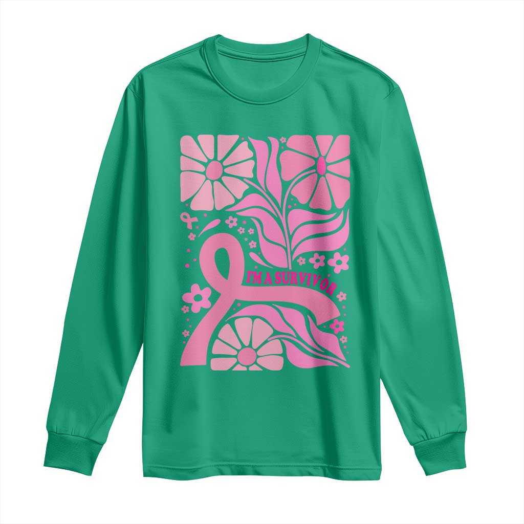 Boho Floral Breast Cancer Survivor Long Sleeve Shirt Pink Ribbon Strength