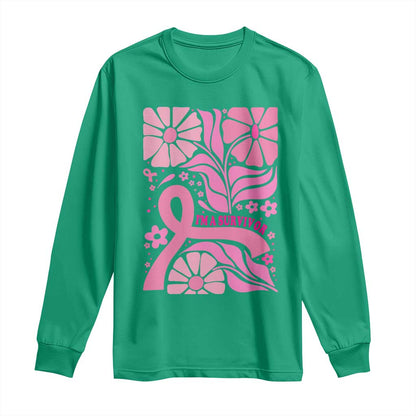 Boho Floral Breast Cancer Survivor Long Sleeve Shirt Pink Ribbon Strength