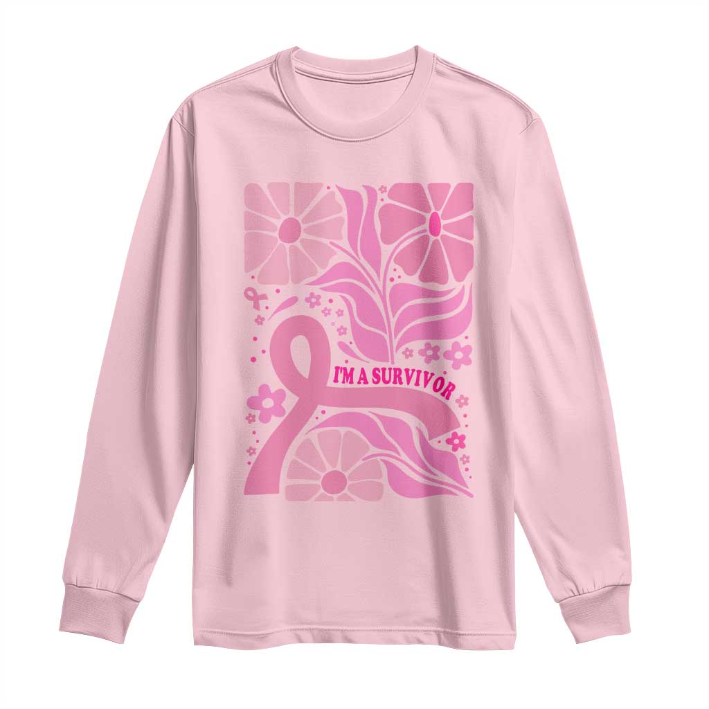 Boho Floral Breast Cancer Survivor Long Sleeve Shirt Pink Ribbon Strength
