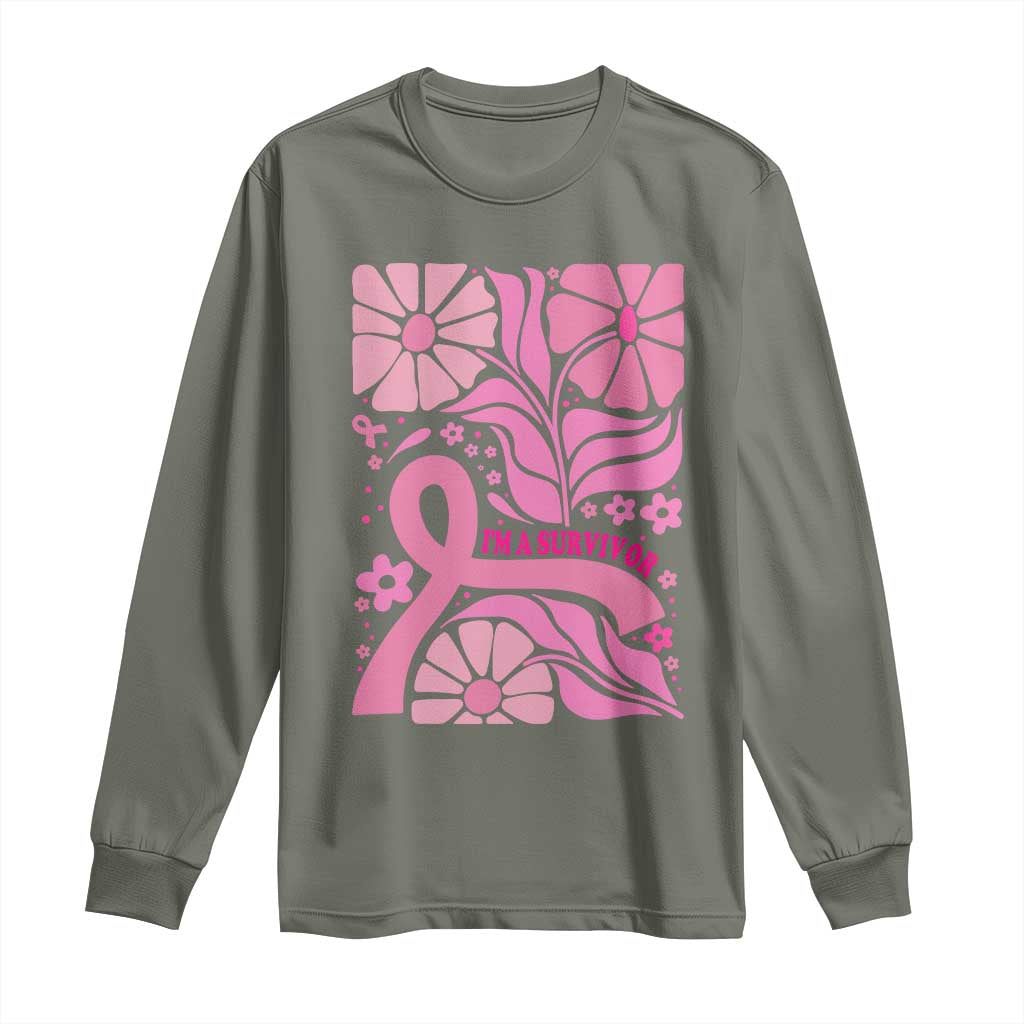 Boho Floral Breast Cancer Survivor Long Sleeve Shirt Pink Ribbon Strength