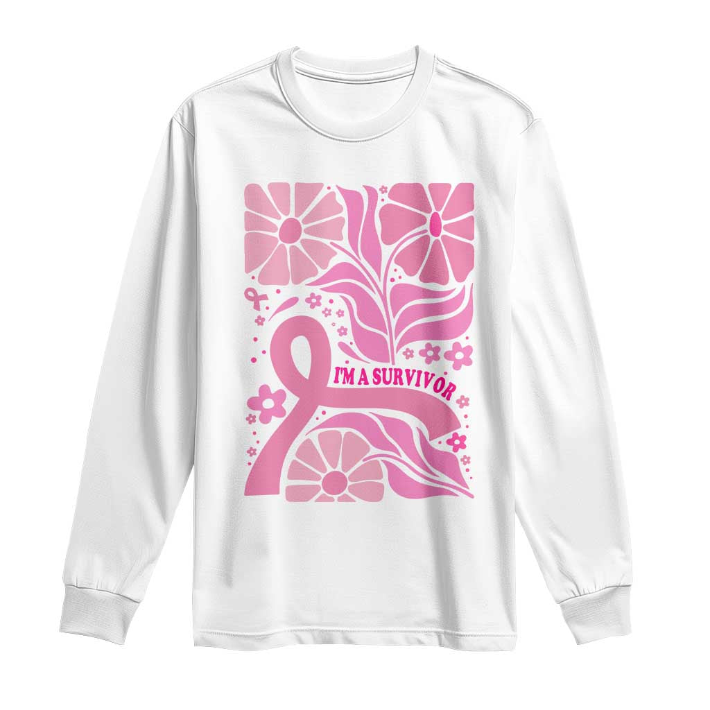 Boho Floral Breast Cancer Survivor Long Sleeve Shirt Pink Ribbon Strength