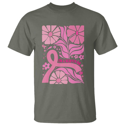 Boho Floral Breast Cancer Survivor T Shirt Pink Ribbon Strength