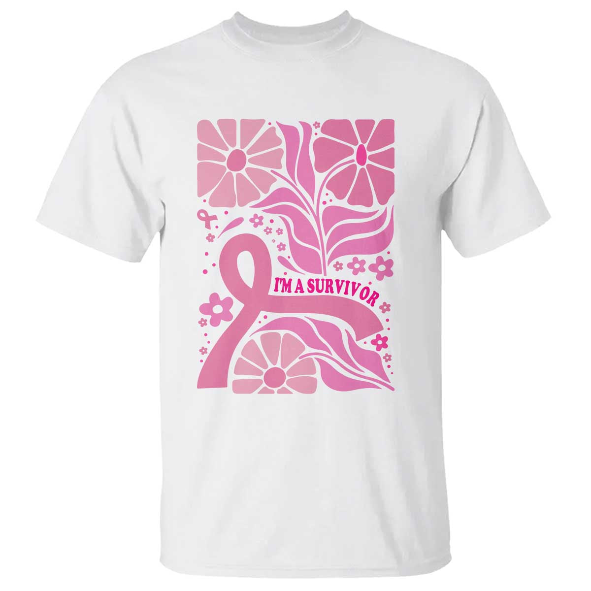 Boho Floral Breast Cancer Survivor T Shirt Pink Ribbon Strength