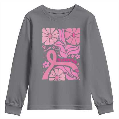 Boho Floral Breast Cancer Survivor Youth Sweatshirt Pink Ribbon Strength