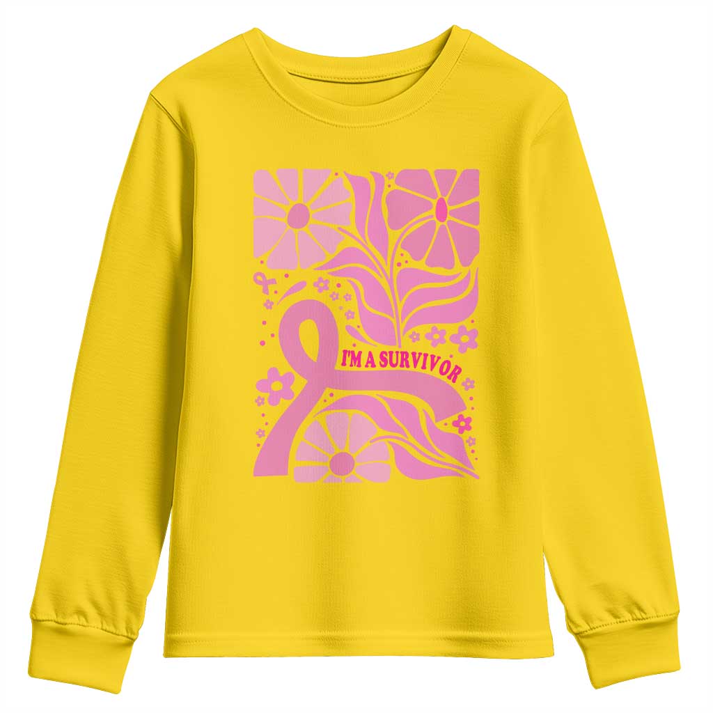 Boho Floral Breast Cancer Survivor Youth Sweatshirt Pink Ribbon Strength