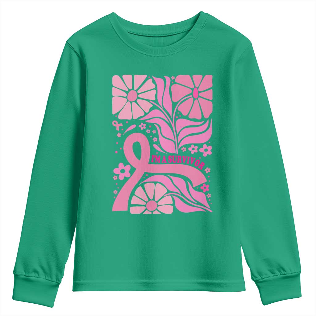 Boho Floral Breast Cancer Survivor Youth Sweatshirt Pink Ribbon Strength
