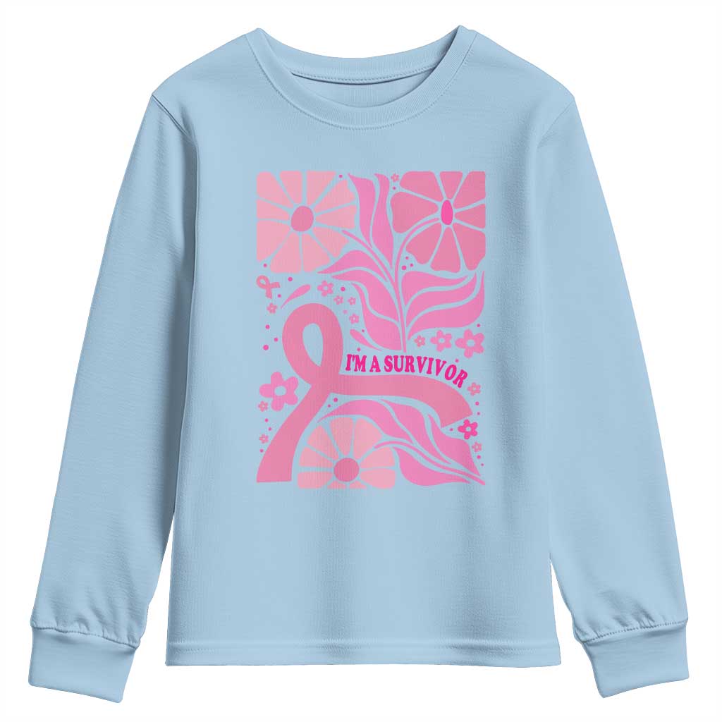 Boho Floral Breast Cancer Survivor Youth Sweatshirt Pink Ribbon Strength