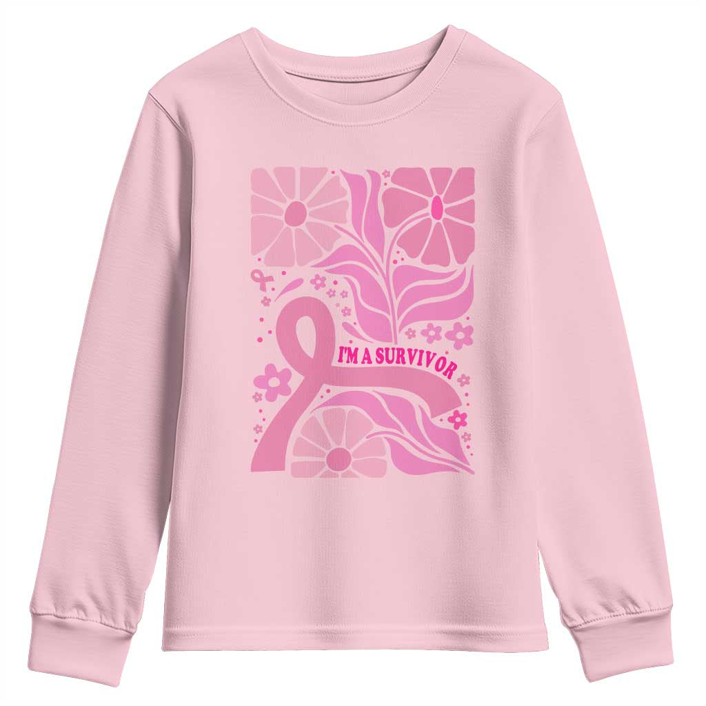 Boho Floral Breast Cancer Survivor Youth Sweatshirt Pink Ribbon Strength