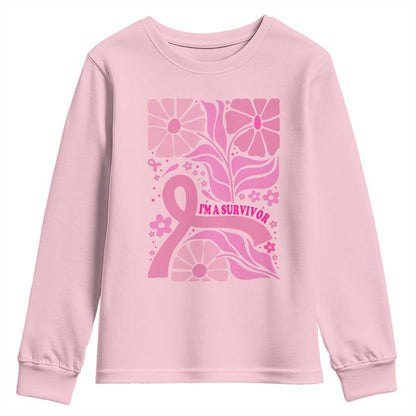 Boho Floral Breast Cancer Survivor Youth Sweatshirt Pink Ribbon Strength