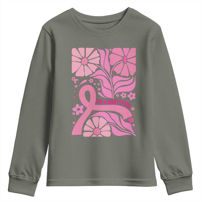 Boho Floral Breast Cancer Survivor Youth Sweatshirt Pink Ribbon Strength