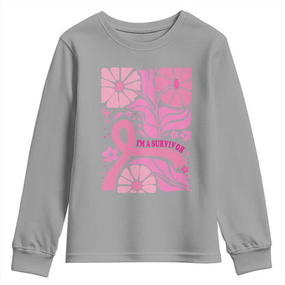 Boho Floral Breast Cancer Survivor Youth Sweatshirt Pink Ribbon Strength