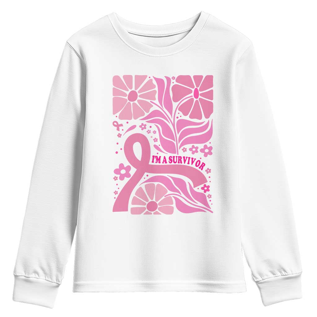 Boho Floral Breast Cancer Survivor Youth Sweatshirt Pink Ribbon Strength